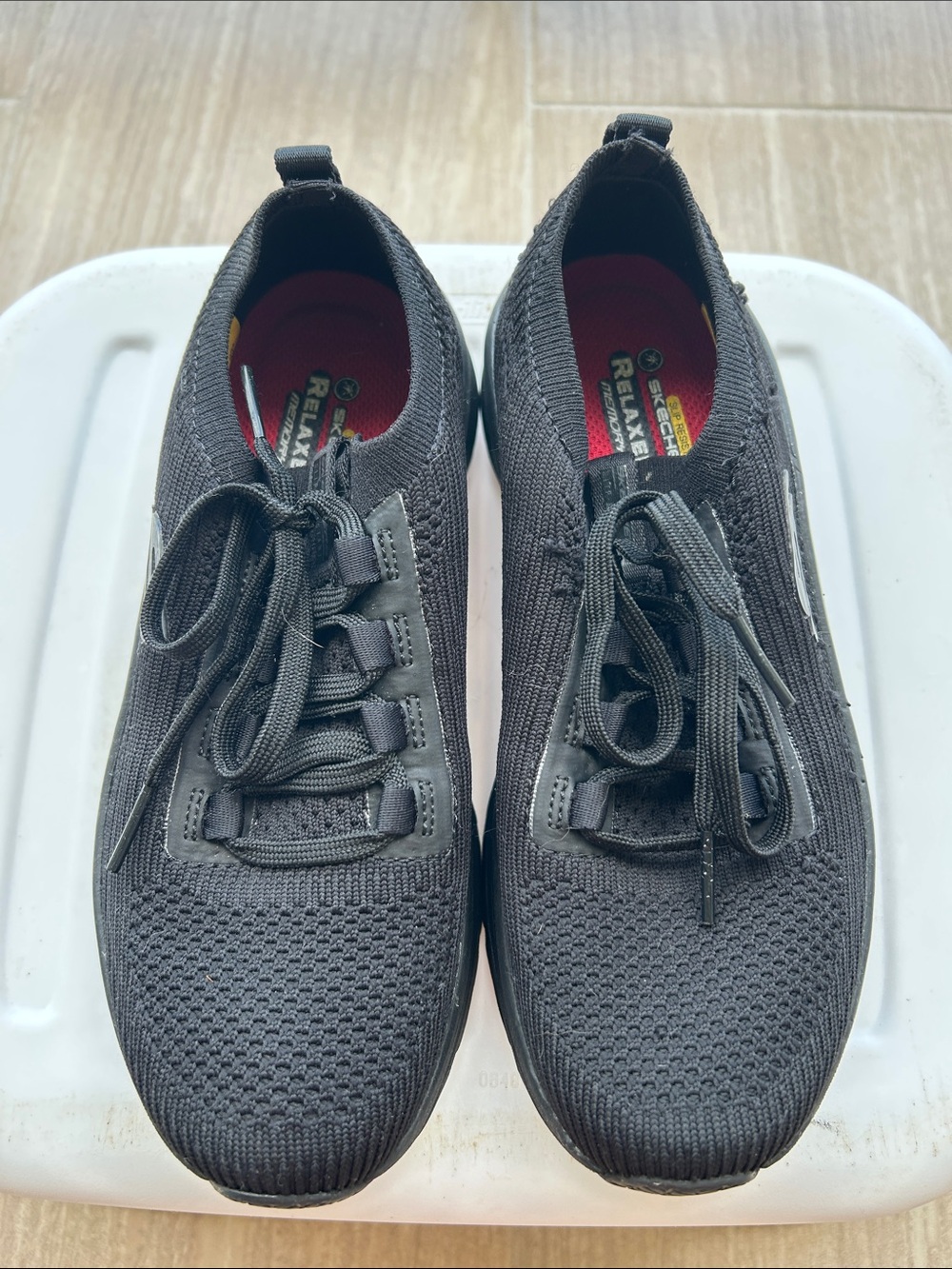 Skechers Men’s Black Knit Lace-Up Relaxed Fit Sneakers